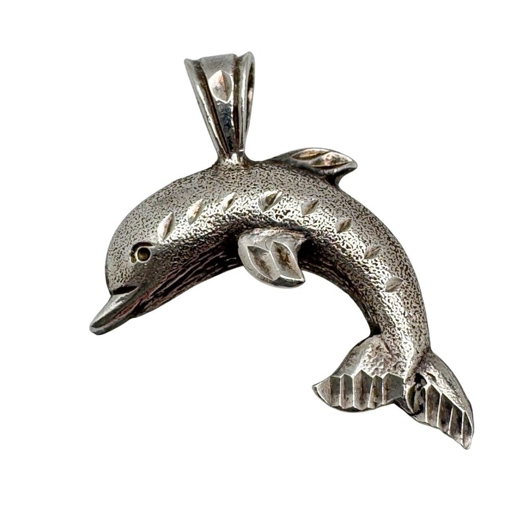 Sterling Silver Dolphin Pendant 925 Heart Stamp Vintage Jewelry Collectible